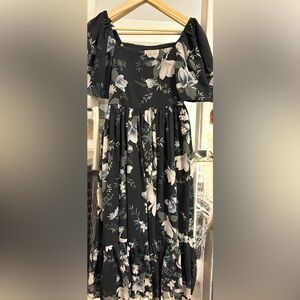 Black Floral Off-Shoulder Maxi Dress